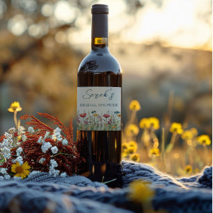 Love in Bloom Watercolor Wildflower Bridal Shower Wine Label