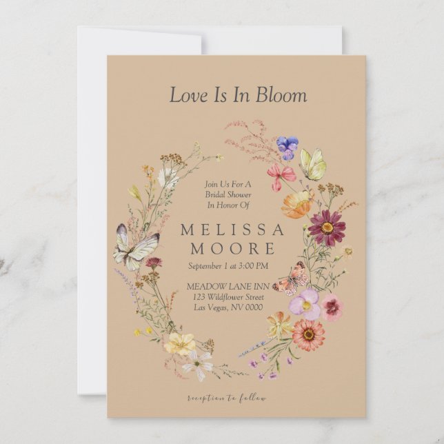 Love in Bloom Wildflower Bohemian Bridal Shower Invitation (Front)