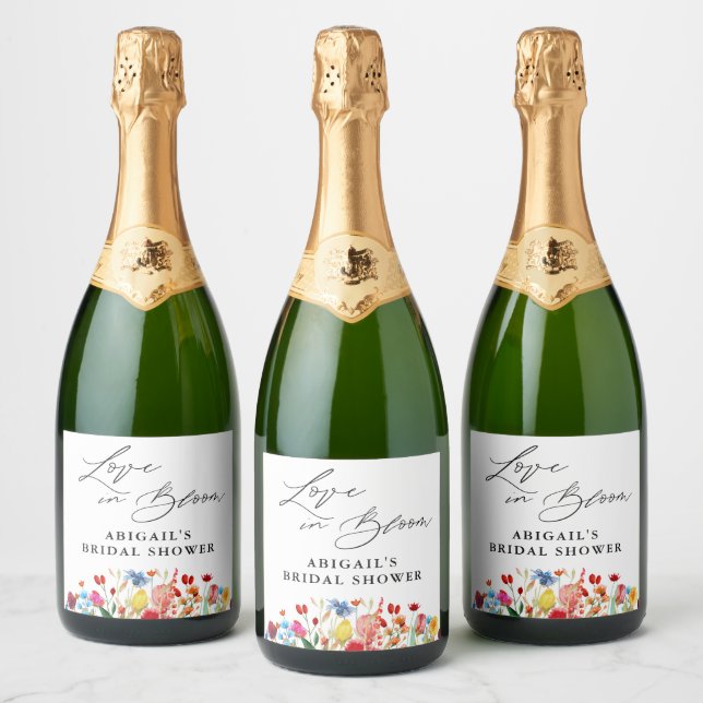 Love in Bloom Wildflower Bridal Shower Favour Sparkling Wine Label (Bottles)