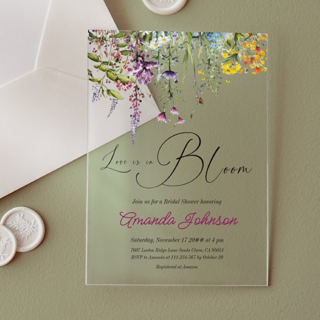Love in Bloom Wildflower Garden Bridal Shower Acrylic Invitations (Creator Uploaded)