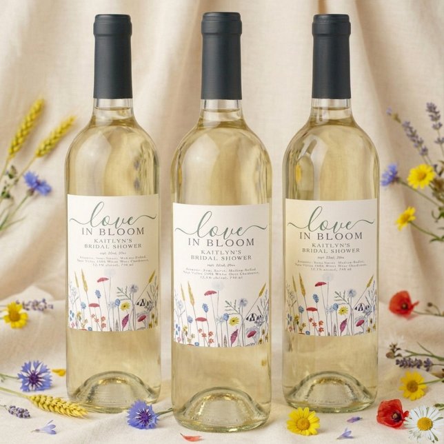 Love in Bloom Wildflower Meadow Bridal Shower Wine Label (Creator Uploaded)