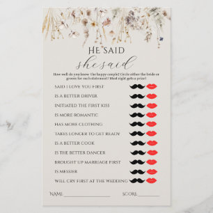 Love in bloom Wildflower Rustic Bridal Game 