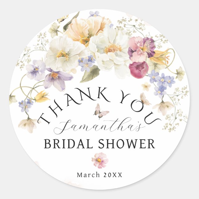 Love in bloom Wildflower Rustic Bridal Shower Classic Round Sticker (Front)