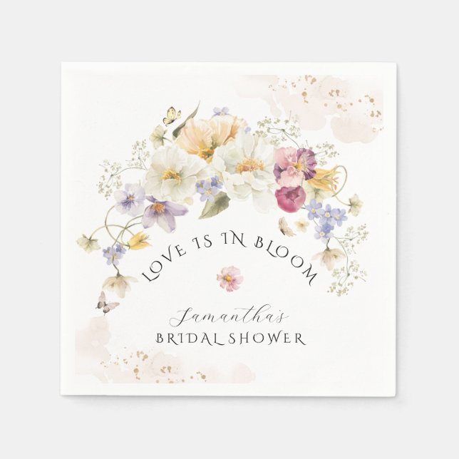 Love in bloom Wildflower Rustic Bridal Shower Napkin (Front)