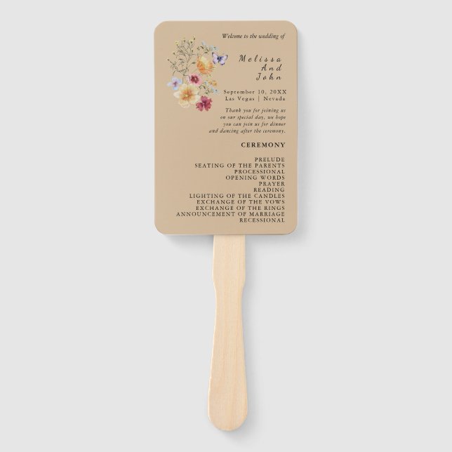 Love In Bloom Wildflower Wedding Program Hand Fan (Front)