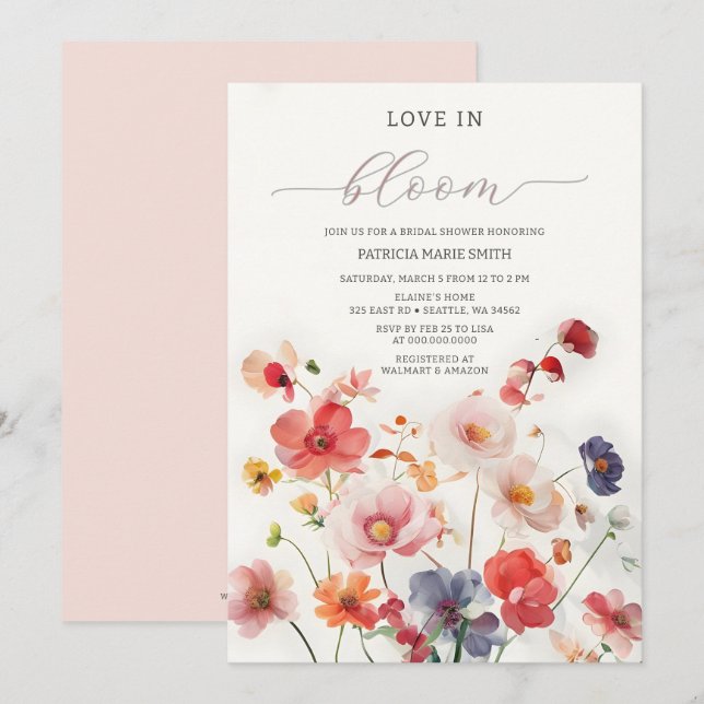 Love in Bloom Wildflowers Bridal Shower Invitation (Front/Back)