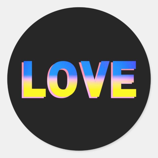 LOVE in Blue & Yellow on Black Stand with Ukraine Classic Round Sticker (Front)