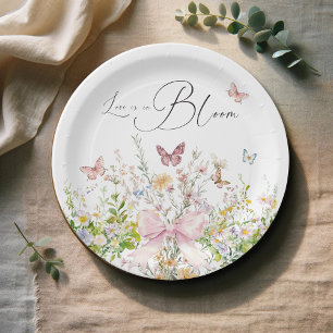 Love in Boom Wildflower Pink Bow Bridal Shower Paper Plate