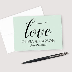 Love in Chic Black Script   Mint Green Monogram Thank You Card