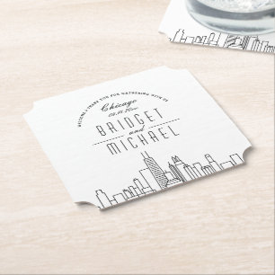 Love in Chicago   Deco City Skyline Welcome Paper Coaster