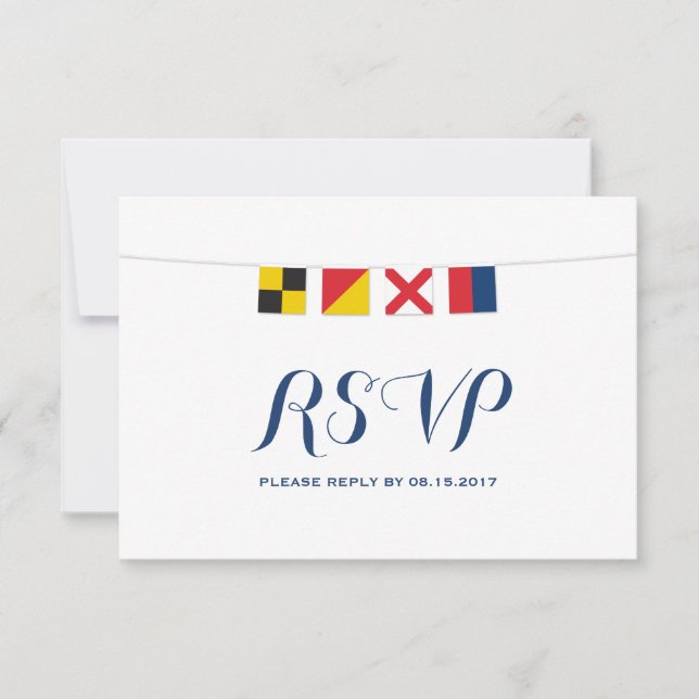 LOVE in Colourful Nautical Flags RSVP Card (Front)