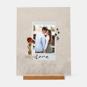 Love in Elegant Script Photo with Heart  Acrylic Sign