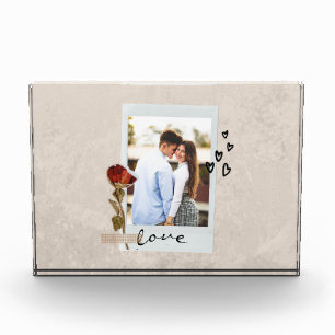 Love in Elegant Script Photo with Heart  Block