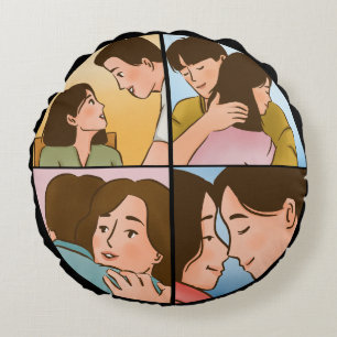 Love in Every Moment –Romantic Couple Illustration Round Pillow