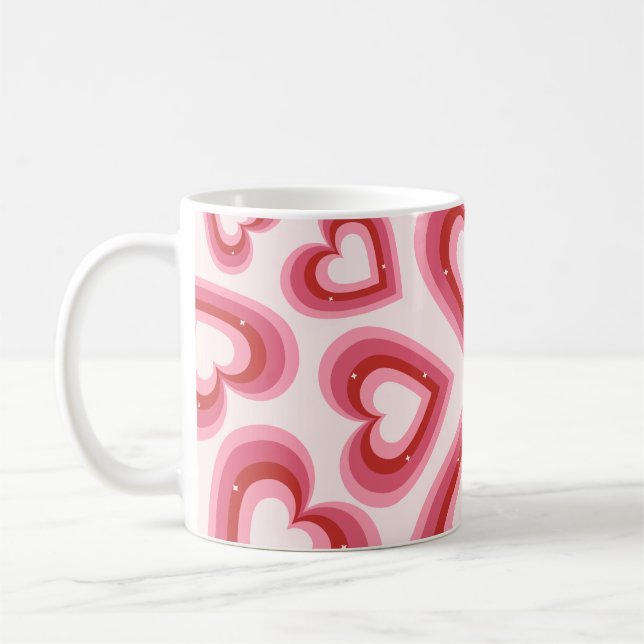 Love in Every Sip – Pink Heart Pattern Classic Mug (Left)