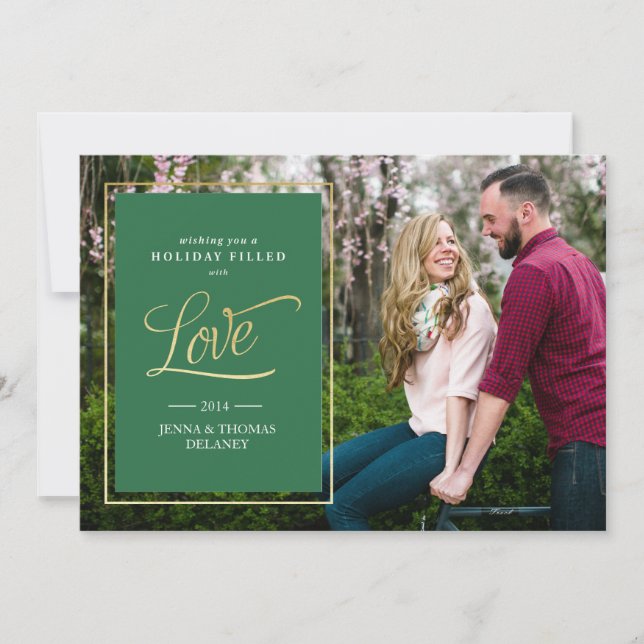 Love in Gold Christmas or Holiday Card (Front)