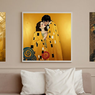 Love in Gold, Elegant Kissing Couple ❤️ Canvas Print