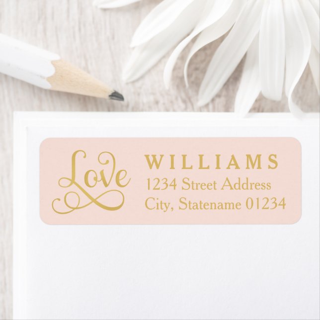 Love in Gold Script Blush Wedding Return Address (Insitu)