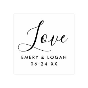 Love in Hand Lettered Script   Wedding Monogram Rubber Stamp