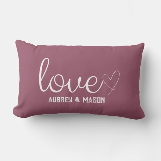 Love in Heart Script Rose Wine Custom Name Pillow (Front)