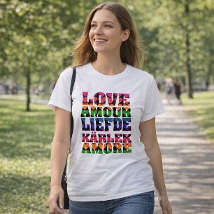 Love in Many Languages Neon Hearts T-Shirt