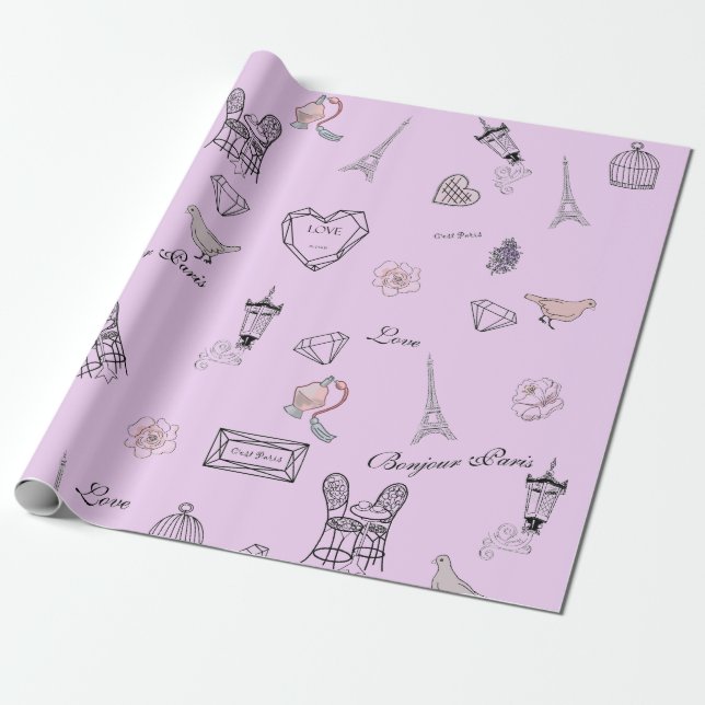 Love in Peris Bohemian Chic Floral Travelling Girl Wrapping Paper (Unrolled)