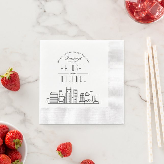 Love in Pittsburgh | Modern Deco City Skyline Napkin (Insitu)