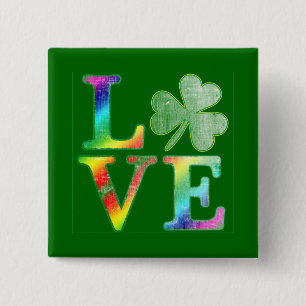 Love in Rainbow Colours with Distressed Look 2 Inch Square Button