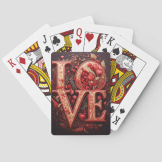 " love" in red and flowers  playing cards