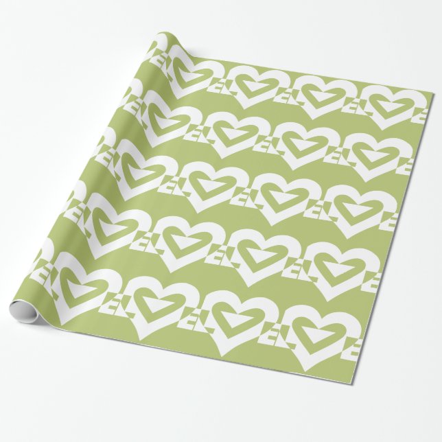 Love in Sage Green Wrapping Paper (Unrolled)