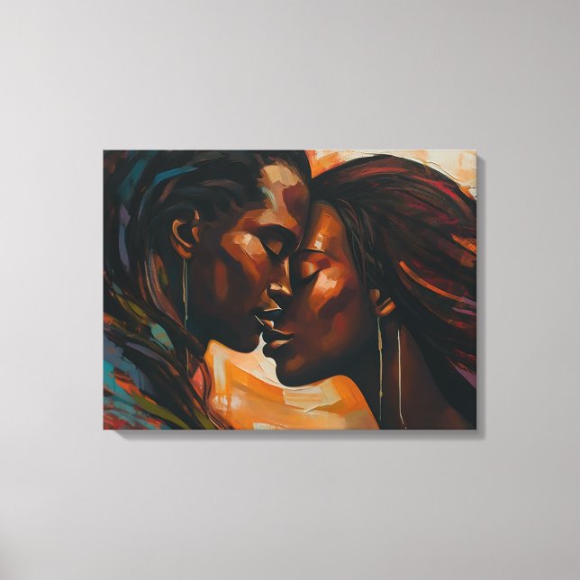 Love in Shades of Brown Abstract Lovers Kissing  Canvas Print (Front)