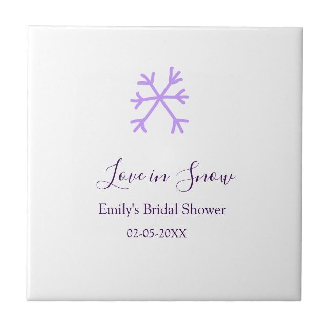 Love in Snow bridal shower purple snowflakes paste Tile (Front)