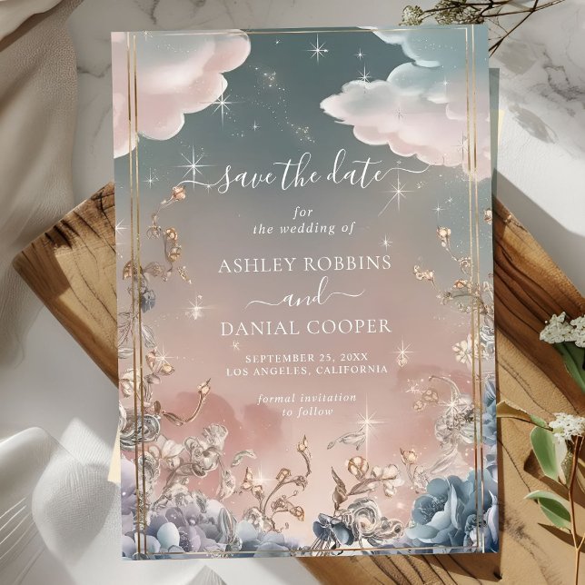 Love in the Air Sparkles and Florals Save The Date Invitation (Creator Uploaded)