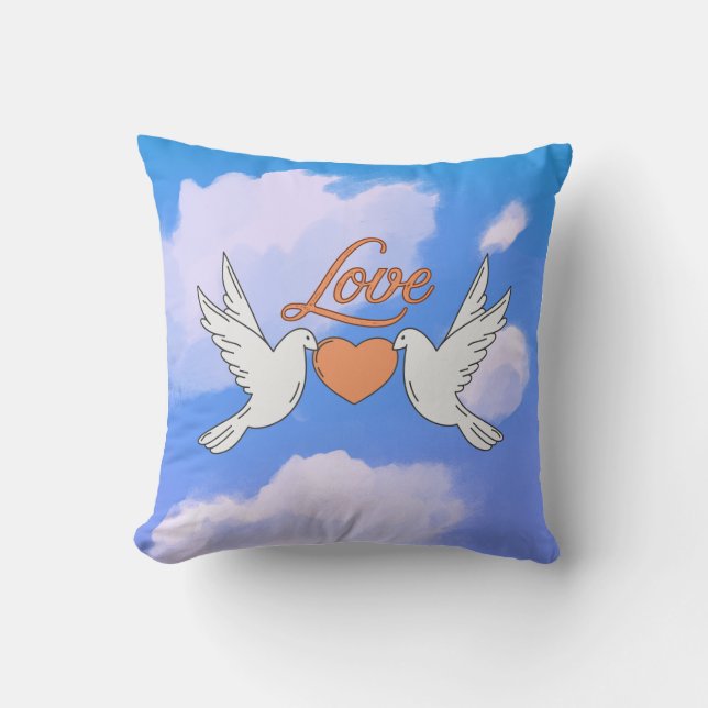 Love in the Clouds – Dove Heart Throw Pillow (Front)