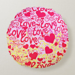 Love in Vibrant Colour Pattern Round Pillow