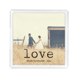 Love in Vintage Typewriter Text with Photo Acrylic Tray