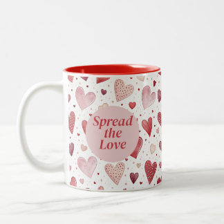 Love in Watercolor - Whimsical Heart Pattern Two-Tone Coffee Mug