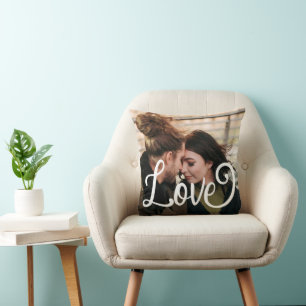 Love In White Script Personalised Couple's Photo Throw Pillow