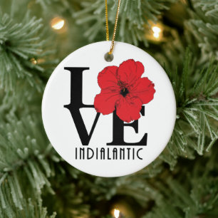 LOVE Indialantic Red Hibiscus Ceramic Ornament