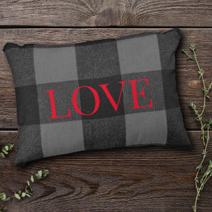 Love-Infused Flannel Black and Grey Accent Pillow
