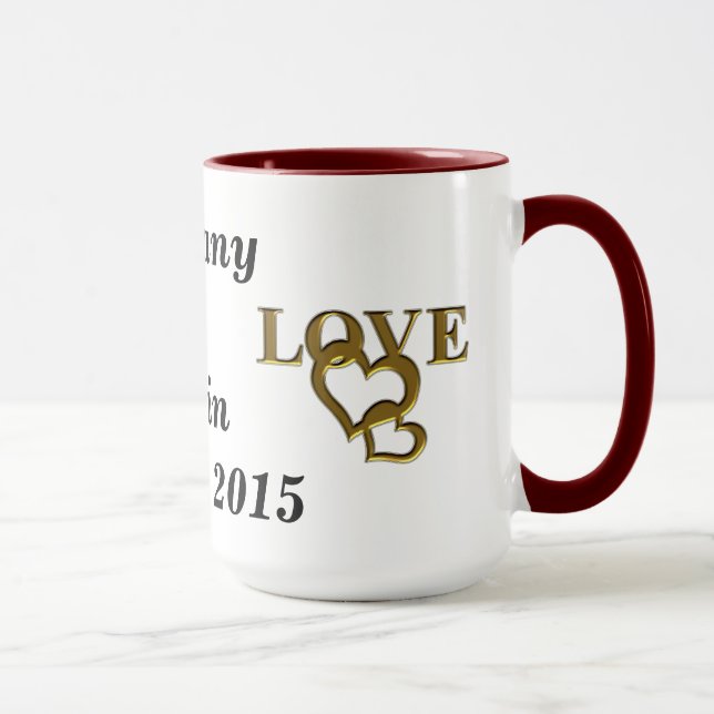 Love Interlocking Heart, Names and Date Ringer Mug (Right)