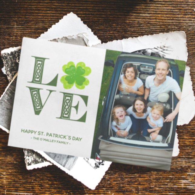 LOVE Irish Celtic Shamrock St Patrick's Day  Photo Holiday Card (Creator Uploaded)