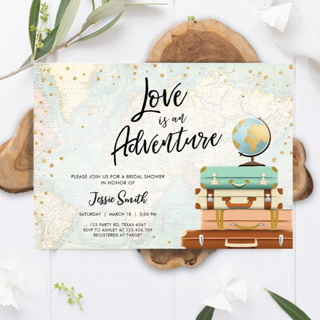Love is a Adventure Journey Travel Bridal Shower Invitation (Creator Uploaded)