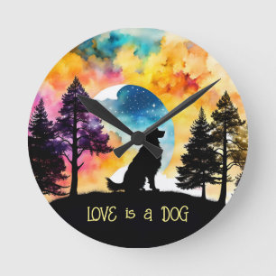 Love is a Dog waiting for you *Personalize* Round Clock