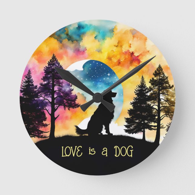 Love is a Dog waiting for you *Personalize* Round Clock (Front)