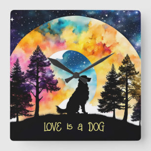 Love is a Dog waiting for you *Personalize* Square Wall Clock