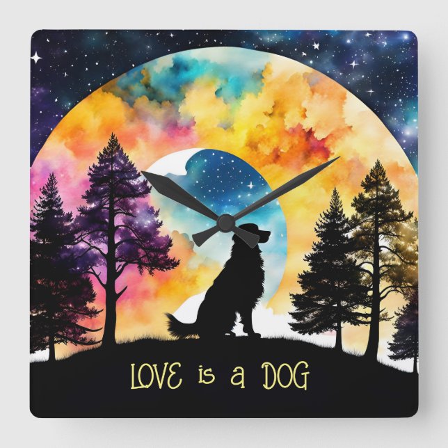 Love is a Dog waiting for you *Personalize* Square Wall Clock (Front)