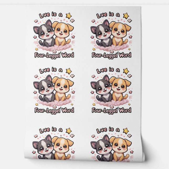 Love Is a Four-Legged Word Cute Puppy Art Wallpaper (Unrolling)