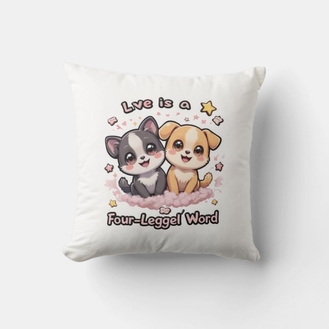 Love Is a Four-Legged Word Pillow Cute Puppy (Front)