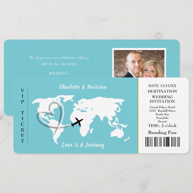 Love Is A Journey World Map Travel Theme Photo Invitation (Front/Back)